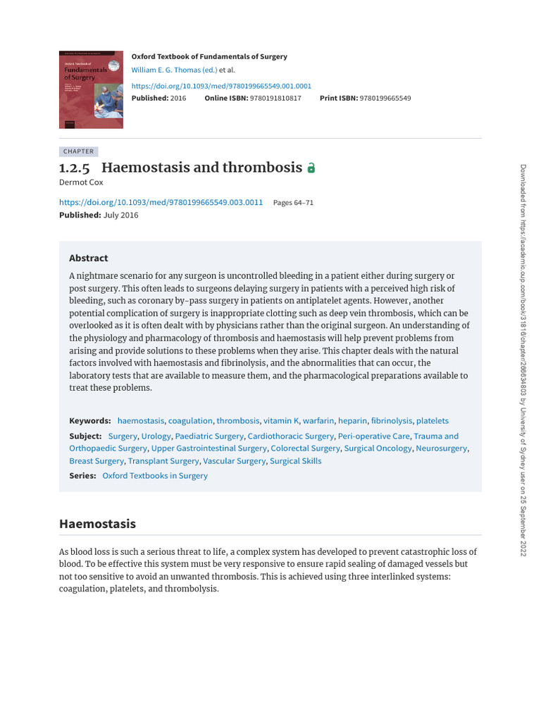 1.2.5 Haemostasis and Thrombosis | PDF | Coagulation | Platelet