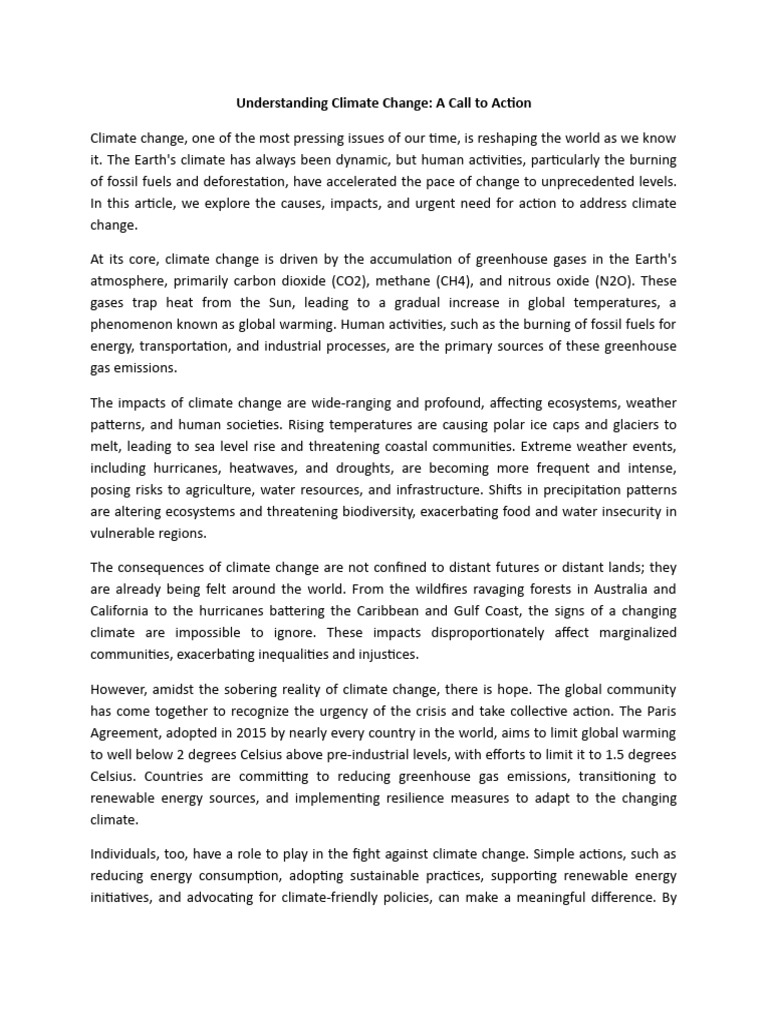 Urgent Action Against Climate Change | PDF | Climate Change ...