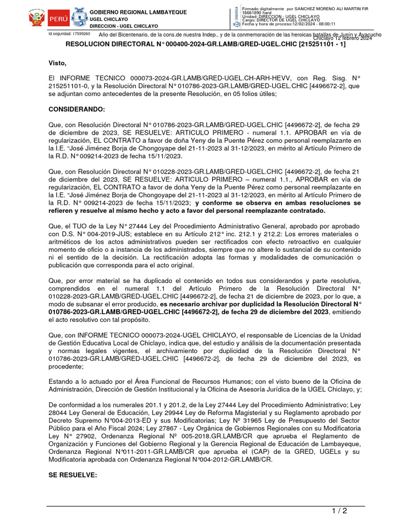 Resolución UGEL Chiclayo: Archivamiento por Duplicidad | PDF