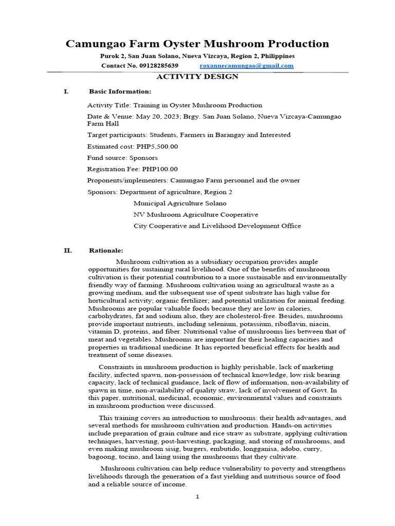 Oyster Mushroom Training Event | PDF | Agriculture | Edible Mushroom