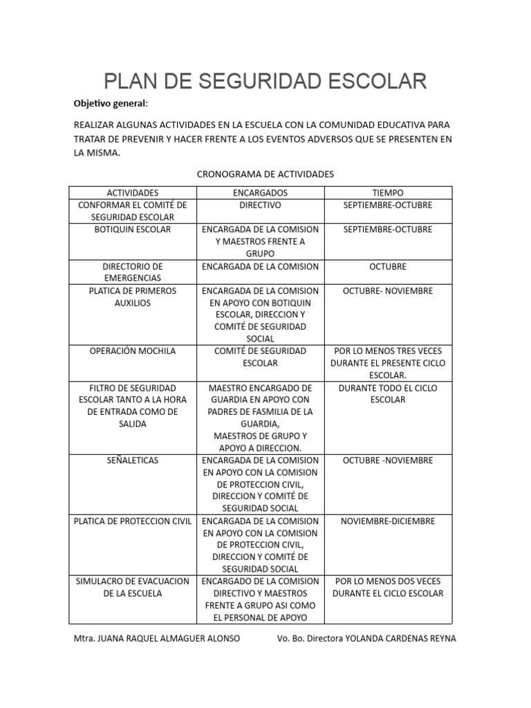 Plan de Seguridad Escolar | PDF | Gestión de emergencias | Gobierno