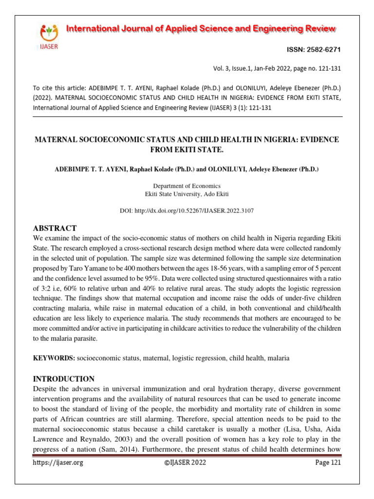 Maternal Socioeconomic Status & Child Health | PDF | Socioeconomic ...