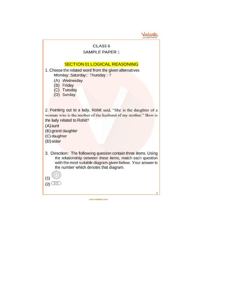 IMO Maths Olympiad Sample Question Paper 1 For Class 6 | PDF