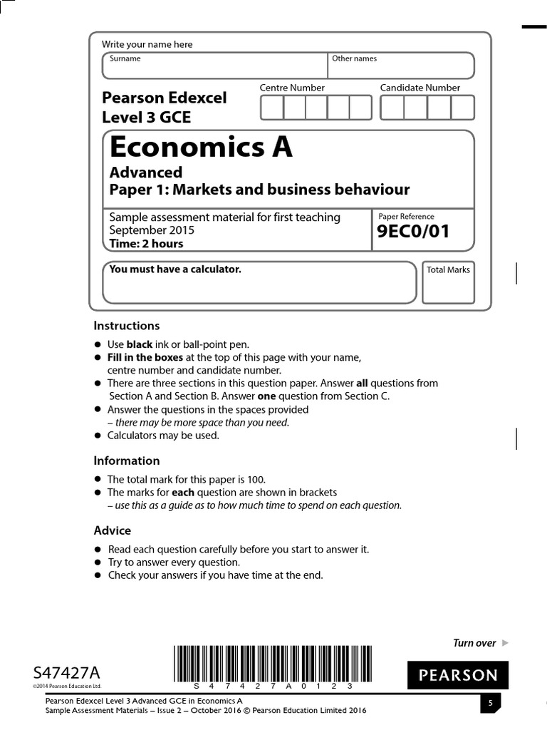 Edexcel Economics A Level Exam Paper | PDF | Elasticity (Economics ...