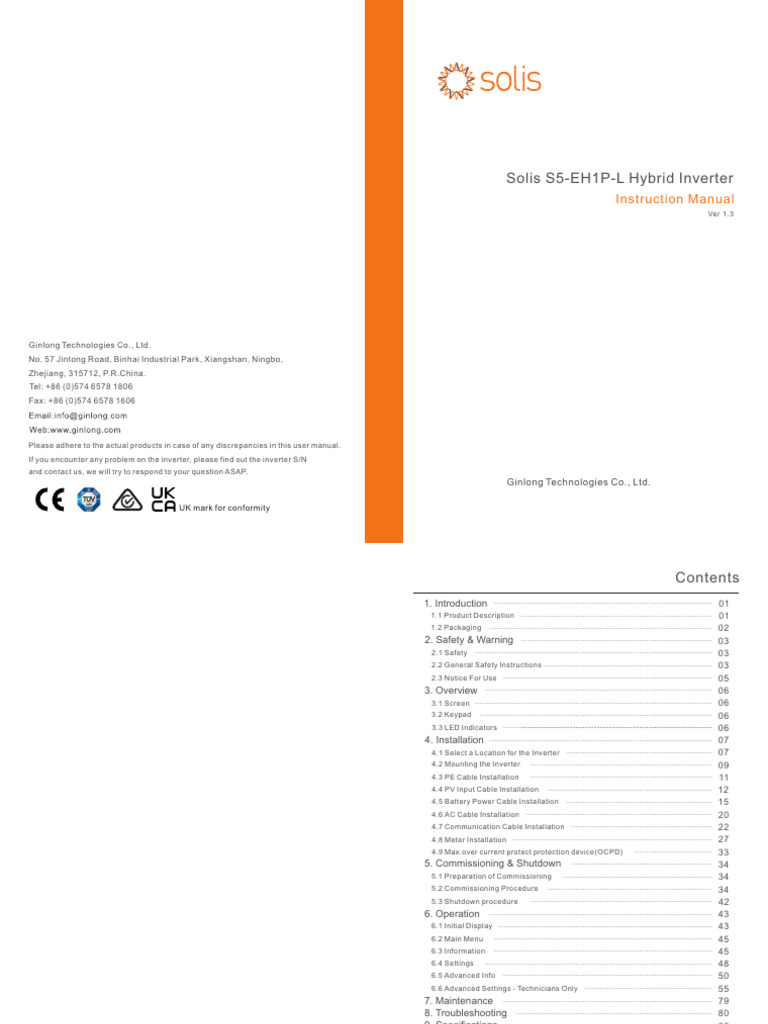 Solis S5-EH1P-L Inverter Manual | PDF | Electrical Connector | Power ...