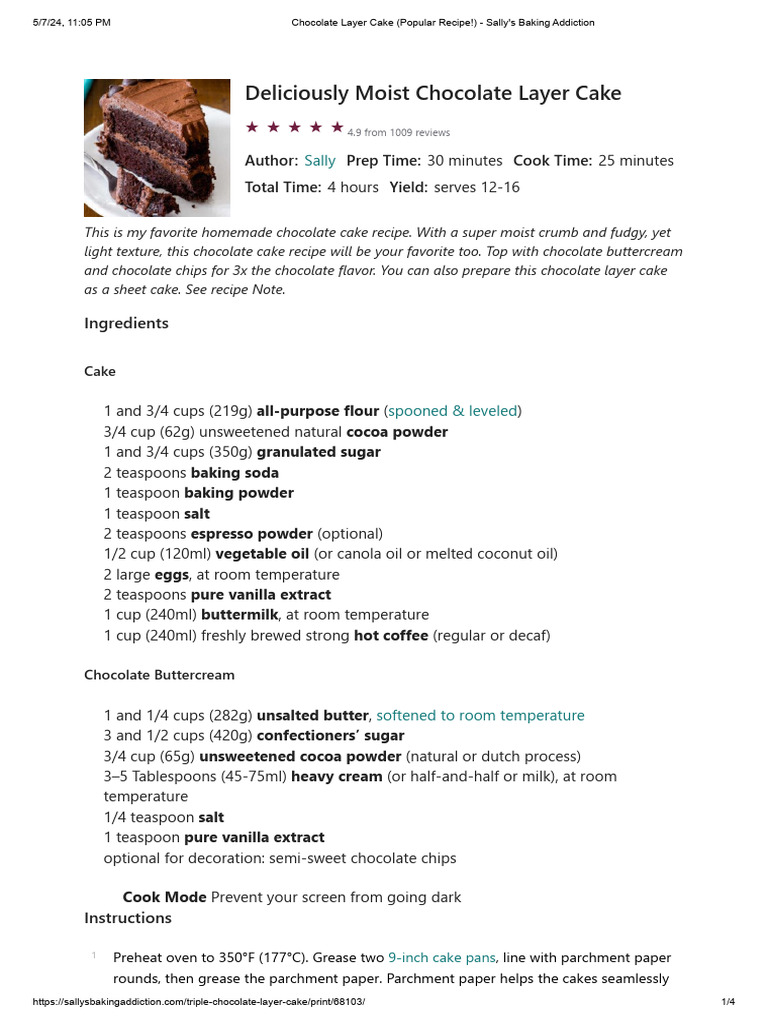 Moist Chocolate Layer Cake Recipe | PDF | Cakes | Chocolate