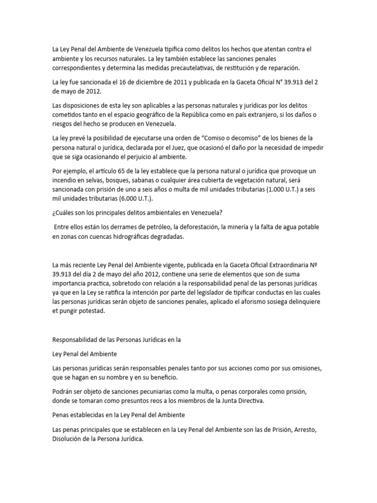 Ley Penal del Ambiente en Venezuela 2023 | PDF | Derecho penal | Multa ...