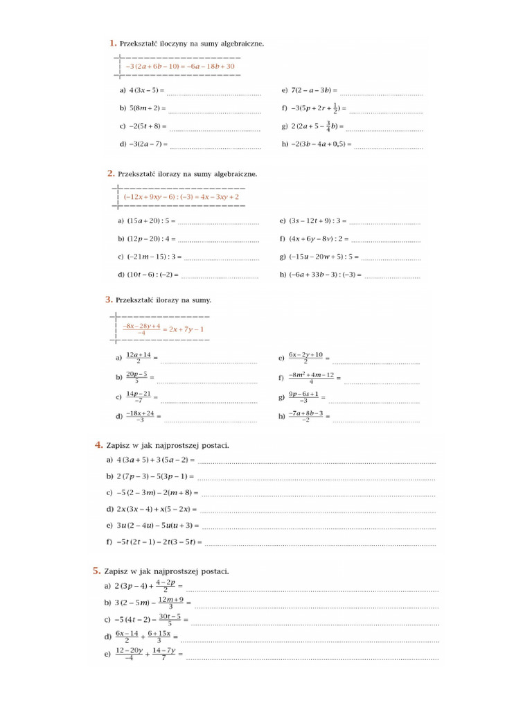 Mnożenie Jednomianów Przez Sumy Algebraiczne Klasa 7 Mnożenie Jednomianów Przez Sumy I Sum Algebraicznych | PDF