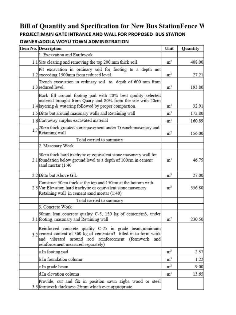 Bus Station Fence Construction Details | PDF | Masonry | Concrete