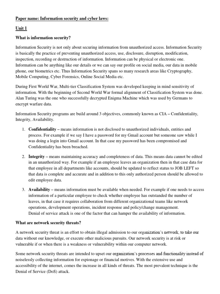 INFORMATION SECURITY AND CYBER LAWS 1st UNIT | PDF | Encryption