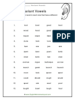Variant Vowels: Directions: Circle The Word in Each Row That Has A Different