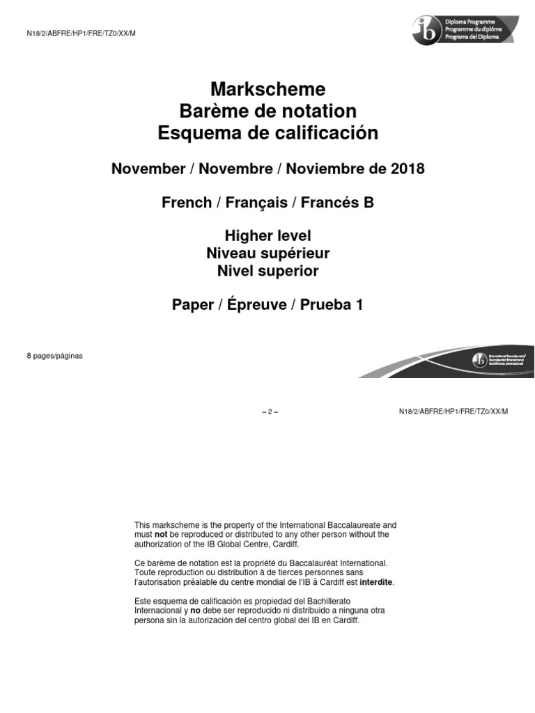 Barème de notation Français B HL 2018 | PDF