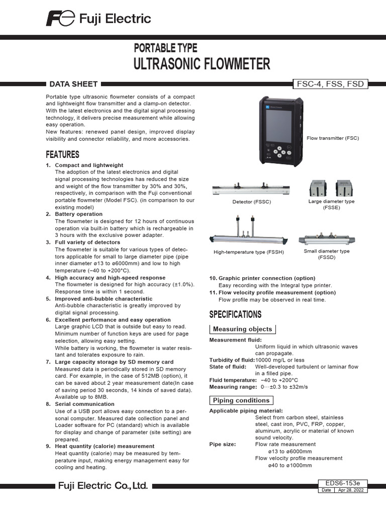 Portable Ultrasonic Flowmeter Overview | PDF | Flow Measurement ...