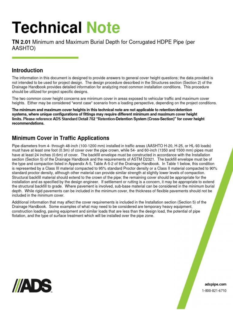 HDPE Pipe Burial Depth Guidelines | PDF | Pipe (Fluid Conveyance ...