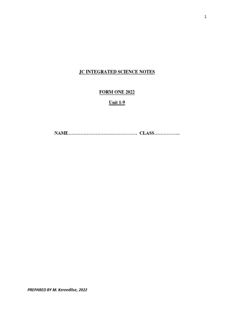 JC Integrated Science Notes Form 1 | PDF | Photosynthesis | Leaf