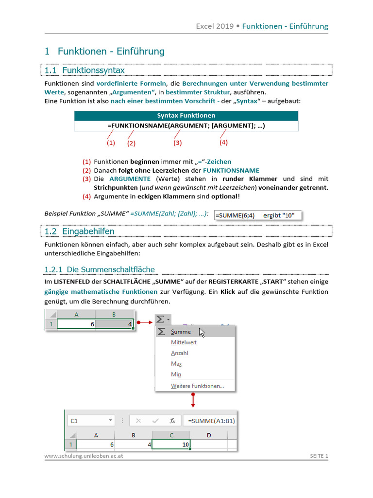 Excel 2019-Funktionen-Einfuehrung V01 Web | PDF