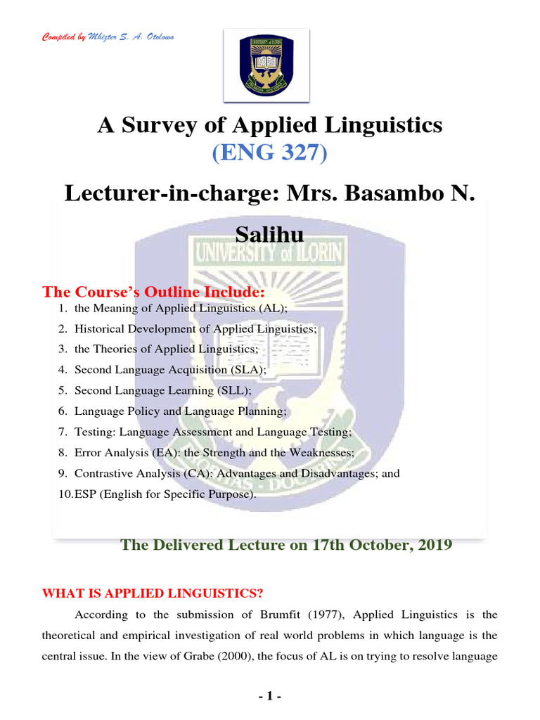 Overview of Applied Linguistics Concepts | PDF | Second Language ...