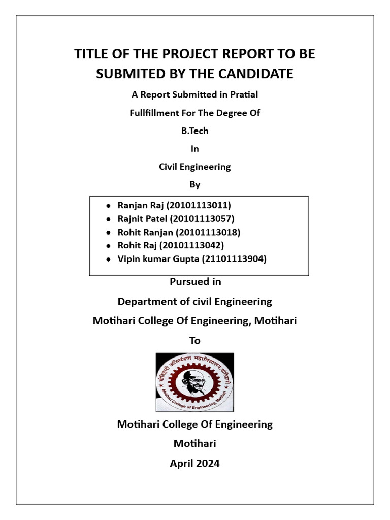 Title of The Project Report To Be Submited by The Candidate | PDF ...