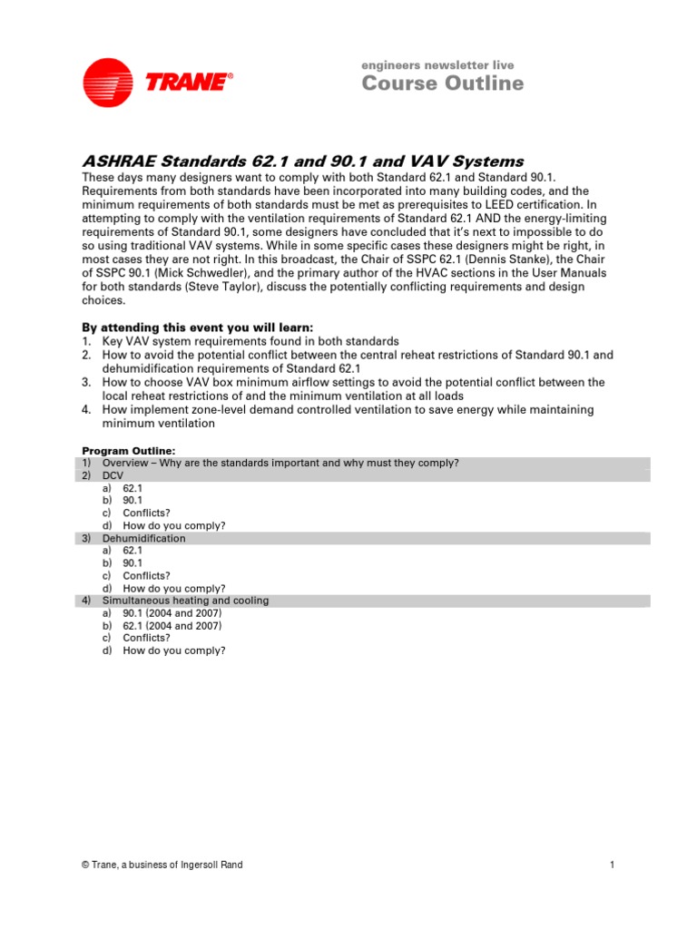 Trane ENL ASHRAE 62.1 90.1 VAV | PDF | Ventilation (Architecture) | Hvac