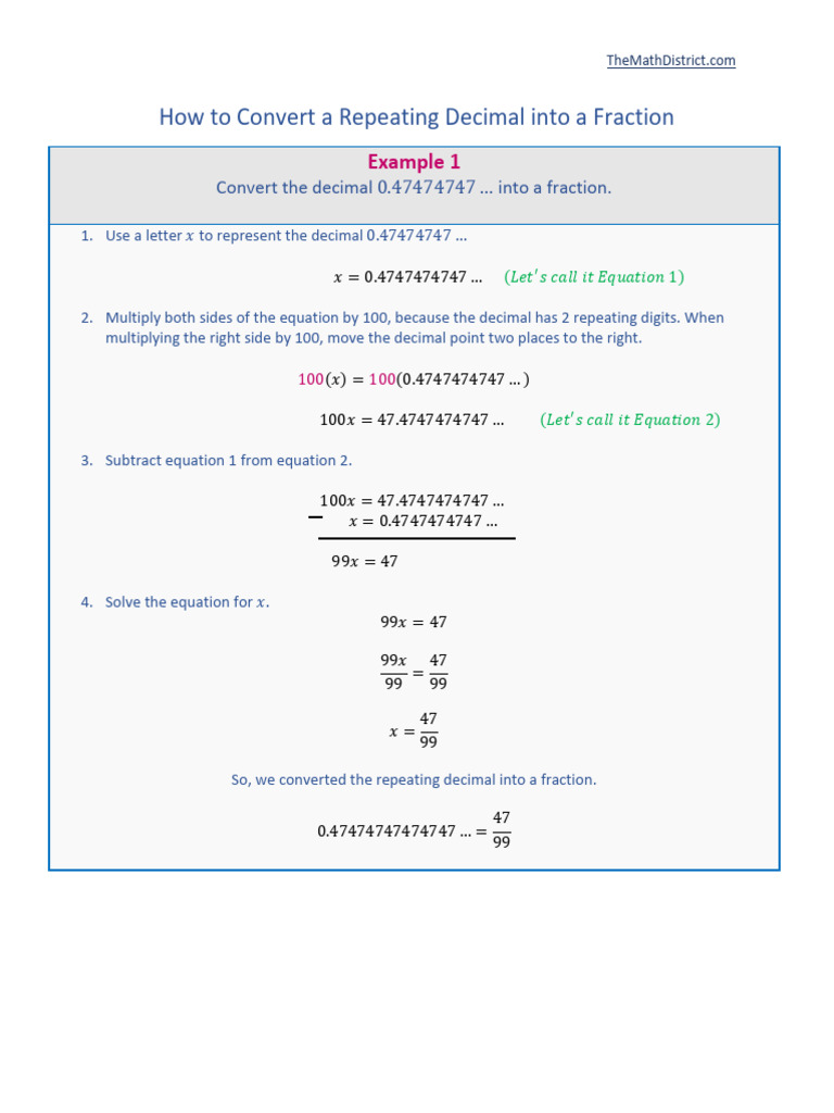 1 3 how to convert a repeating decimal into a fraction download free