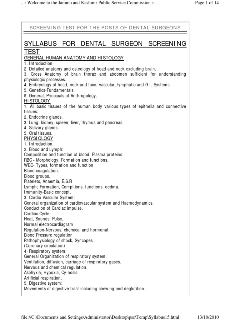 Syllabus JKPSC Dental Surgeons Download Free PDF Anesthesia Dentures