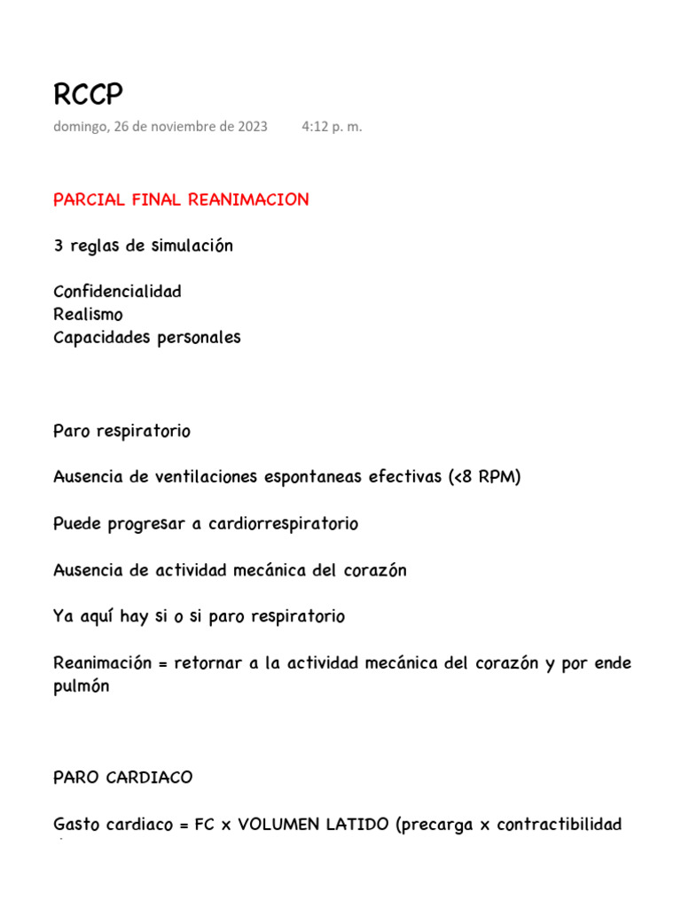 RCCP documento | PDF | Reanimación cardiopulmonar | Paro cardíaco