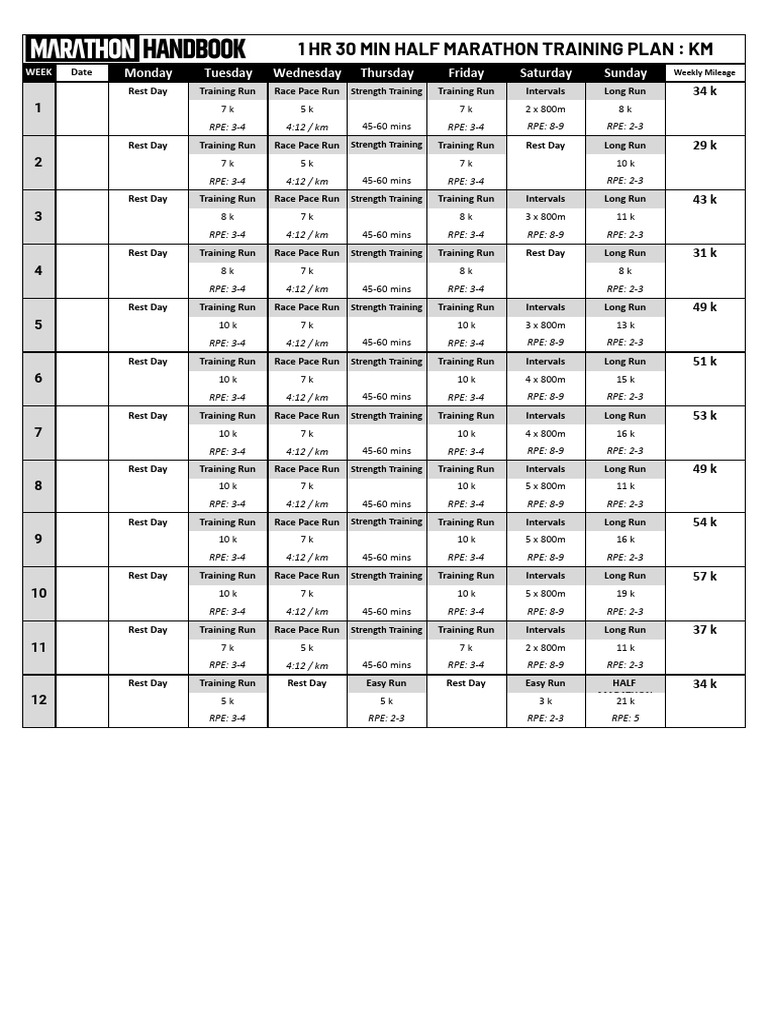 12-Week Half Marathon Training Plan | PDF