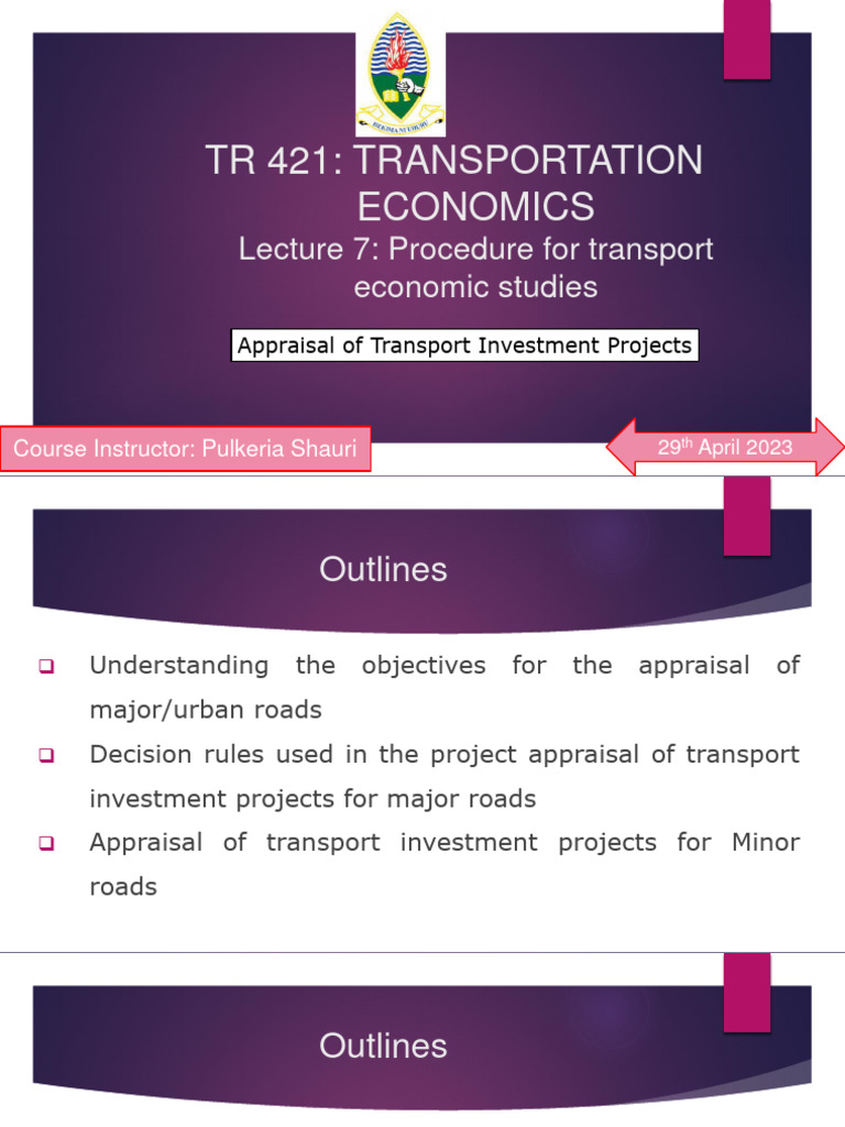 Transport Investment Project Appraisal | PDF | Net Present Value ...