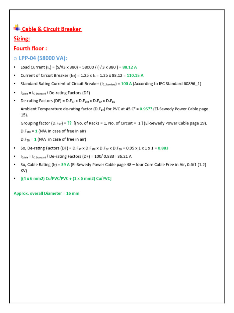 Cable & Circuit Breaker Sizing Guide | PDF