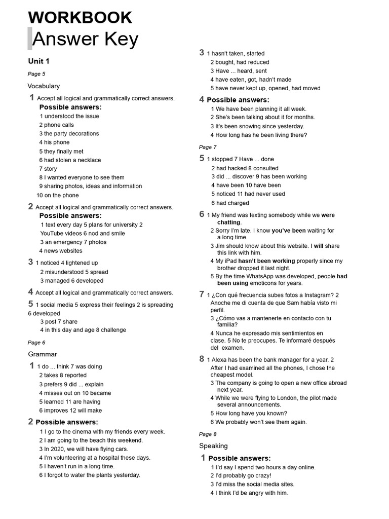 Workbook Answers | PDF