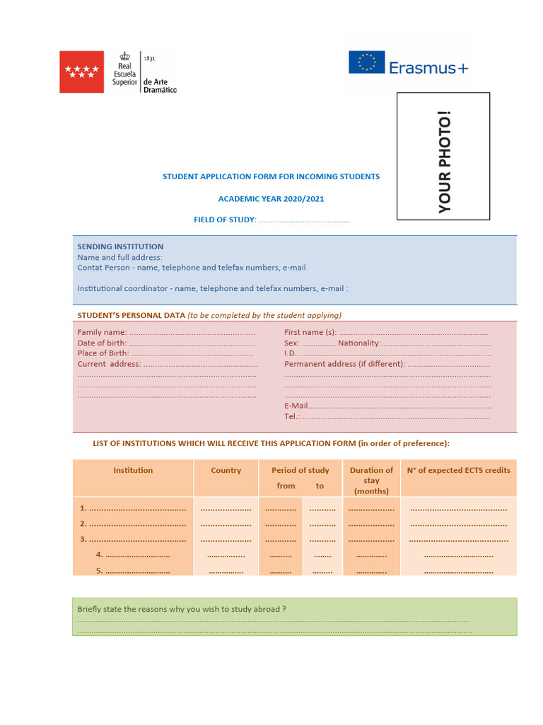 Student Aplication Form Incoming | PDF | Information And Communications ...