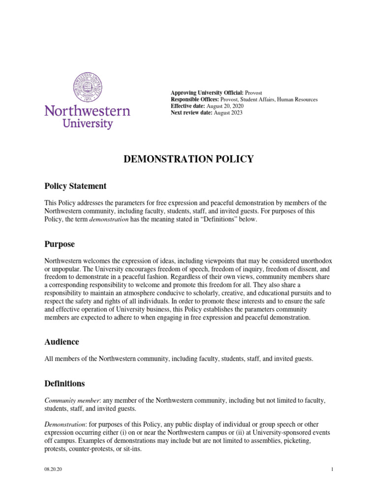 Northwestern Demonstration Policy Guide | PDF | Freedom Of Speech ...