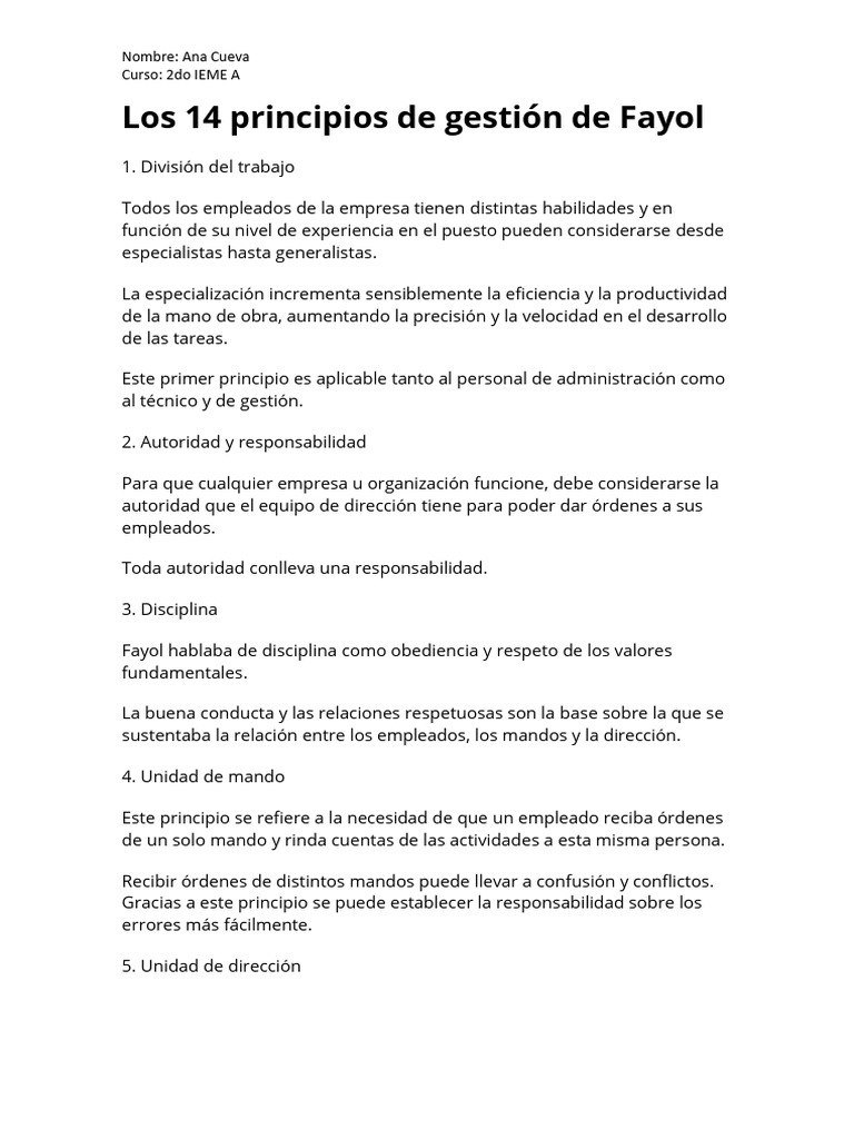 Los 14 Principios de Gestión de Fayol) | Descargar gratis PDF ...