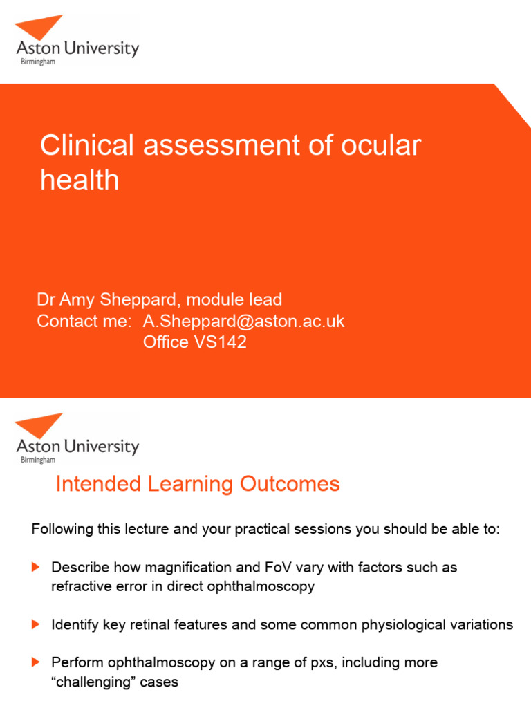 Ophthalmoscopy Guide for Students | PDF | Human Eye | Vision