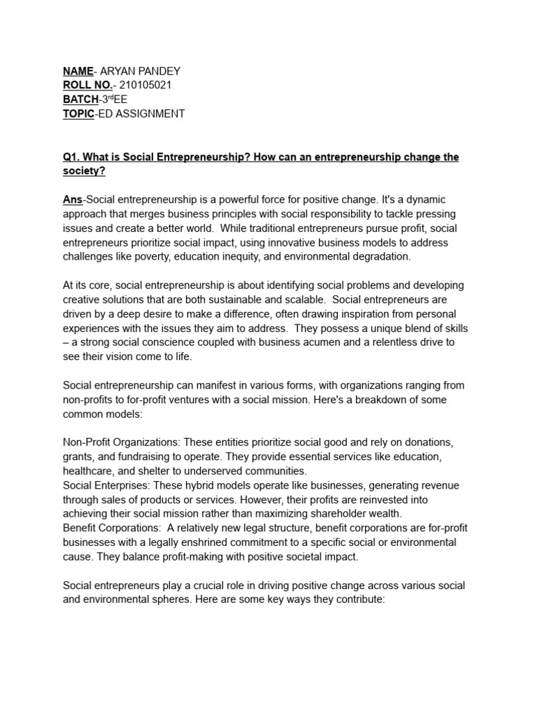 Social Entrepreneurship and Its Impact | PDF | Venture Capital ...