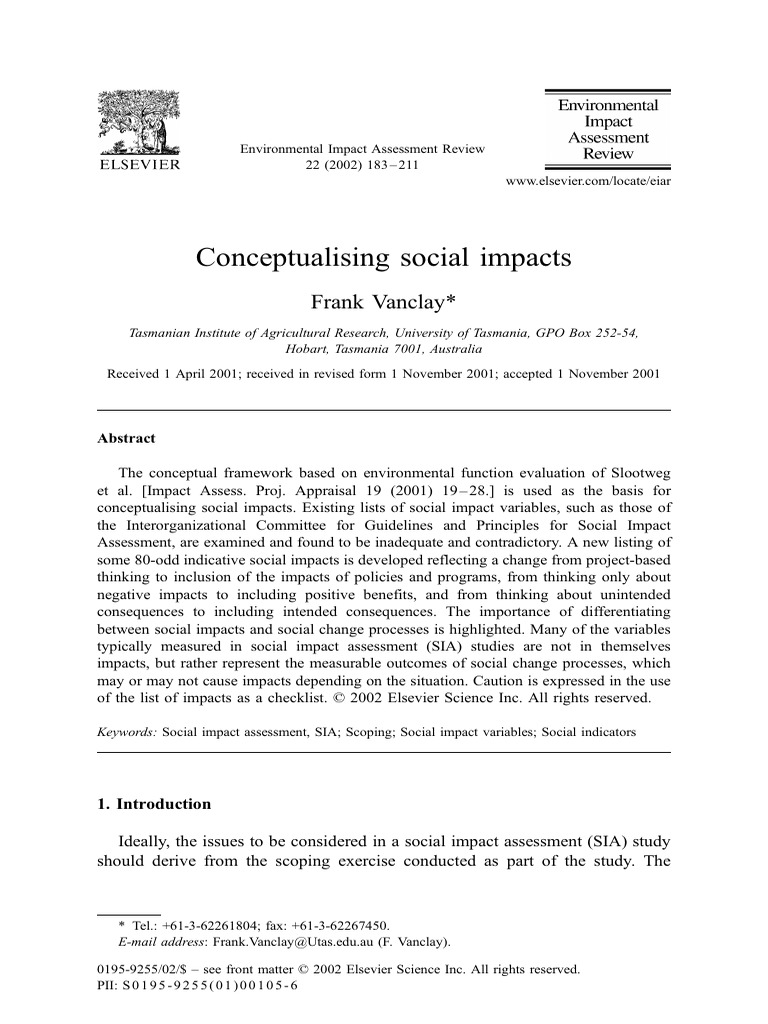 Framework for Assessing Social Impacts | PDF | Theory | Urbanization
