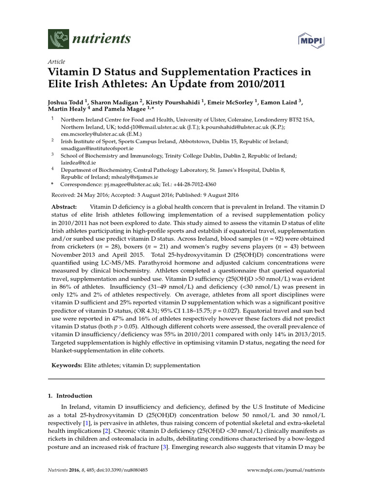 Vitamin D Status in Elite Irish Athletes | PDF | Vitamin D | Vitamin