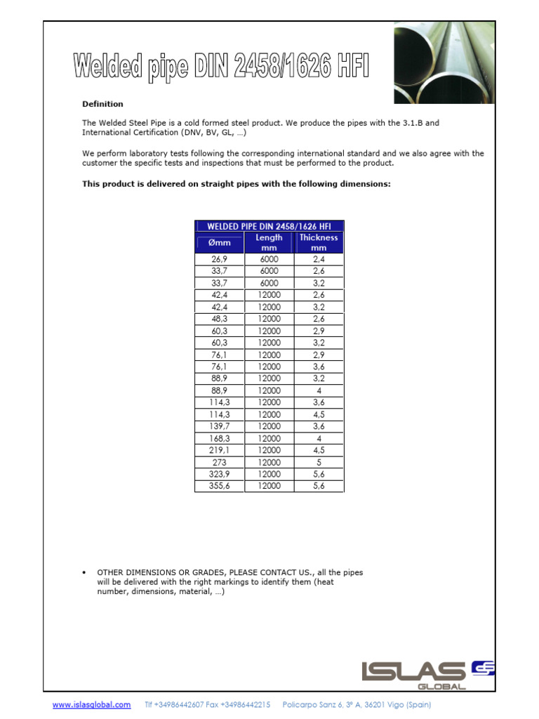 Welded Steel Pipe Specifications & Certification | PDF | Pipe (Fluid ...