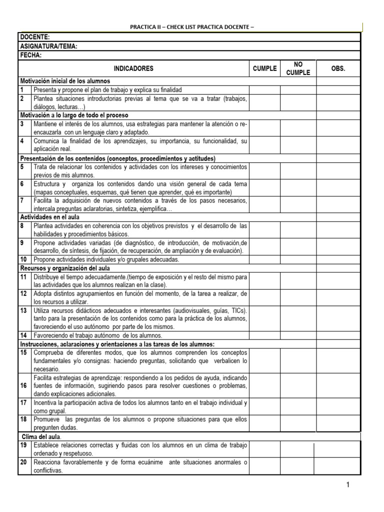 Check List - Practica Docente | PDF | Salón de clases | Evaluación
