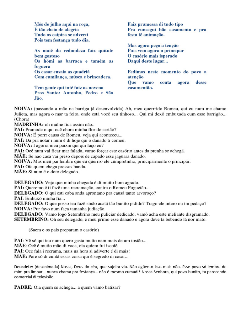 Roteiro - Casamento Matuto | PDF