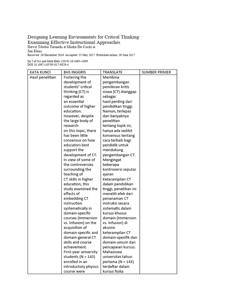 RANGKUMAN Designing Learning Environments For Critical Thinking | PDF ...