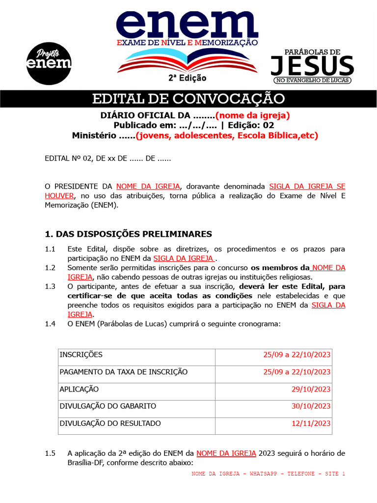 Edital Enem 2023 Parabolas de Lucas Editavel em Vermelho | PDF