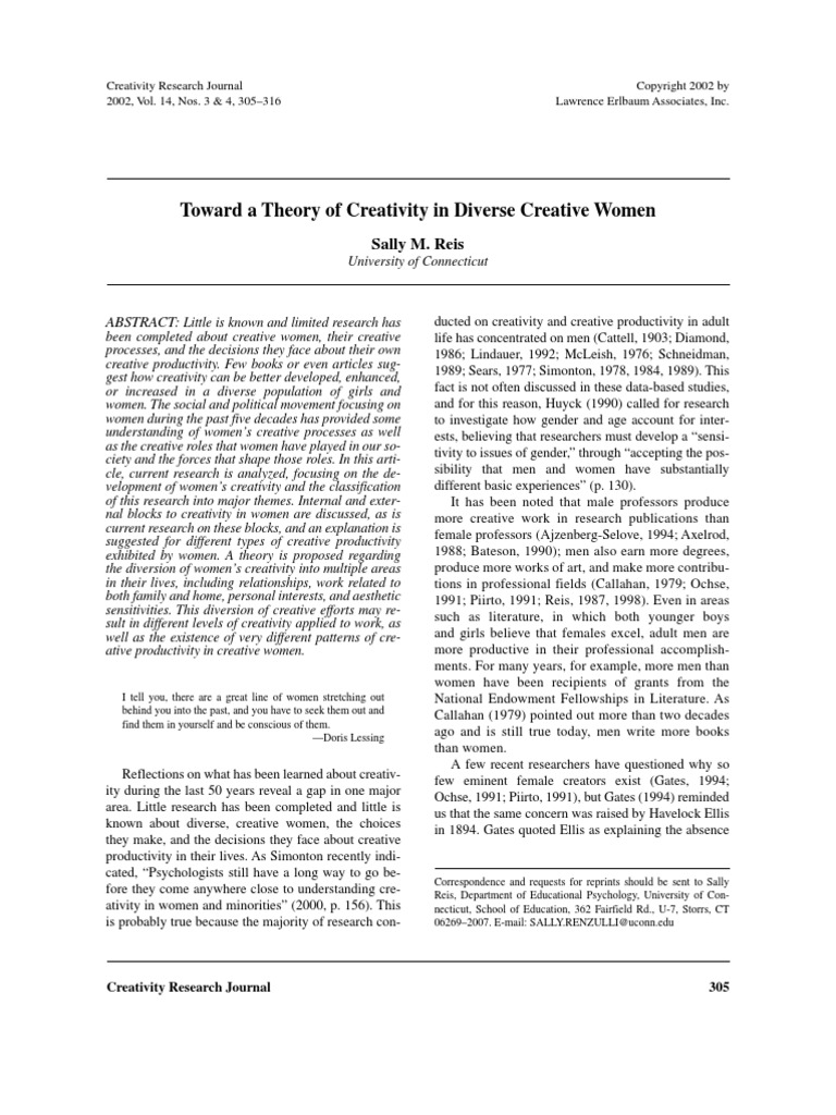 Reis, S. M. (2002) - Toward A Theory of Creativity in Diverse Creative ...