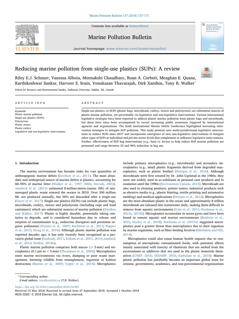 Reducing Marine Pollution From Single Us | PDF | Plastic | Earth Sciences