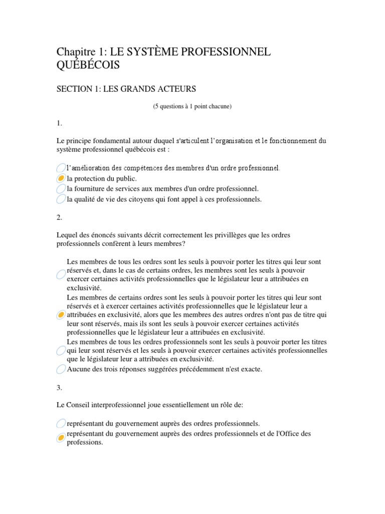 Qcm Cqp Aps Questions Possibles à L examen 2021 OIQ Didacticiel | PDF | Ingénieur | Conseil d'administration