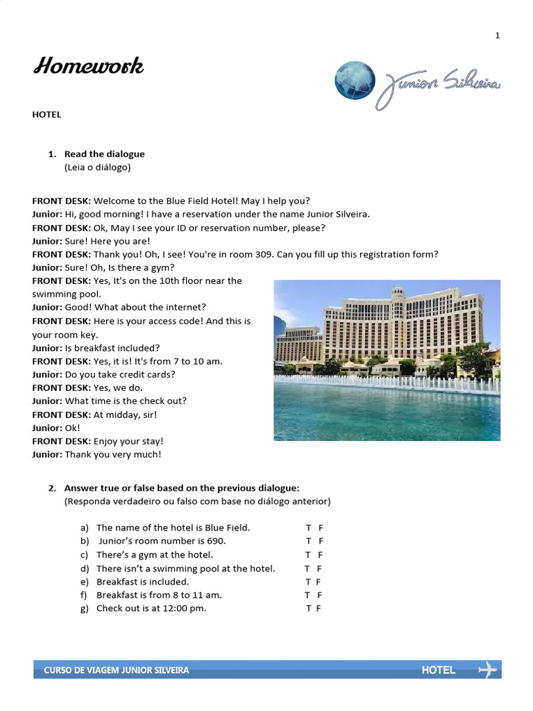 4 Homework Curso de Inglês para Viagem - Aula 3 | PDF