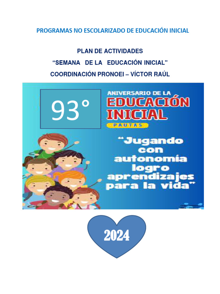 Plan de actividades de la Semana de Educacion Inicial | PDF | Educación ...