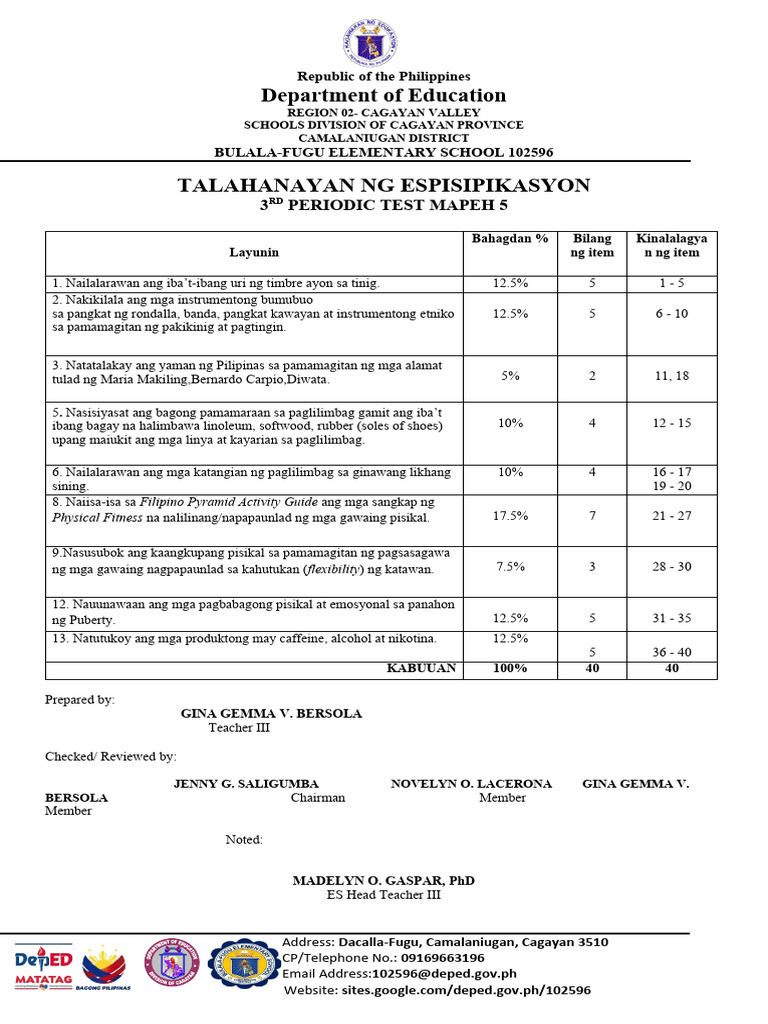 3rd Quarter PT MAPEH 5 | PDF