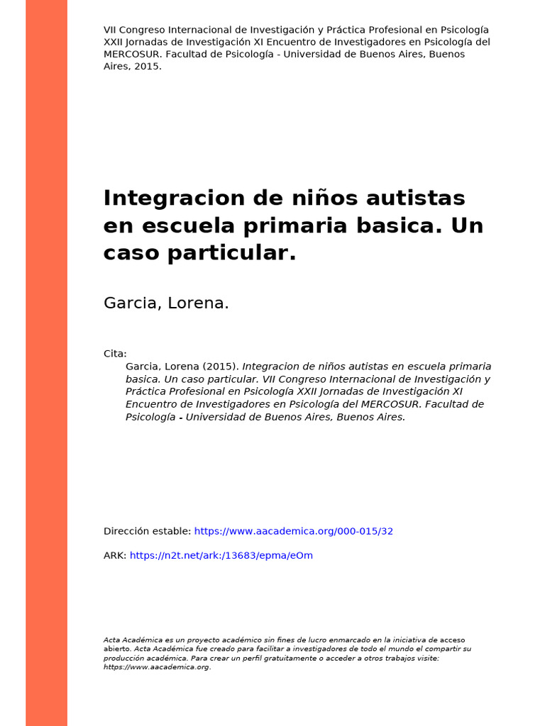 Garcia, Lorena (2015) - Integracion de Niños Autistas en Escuela ...