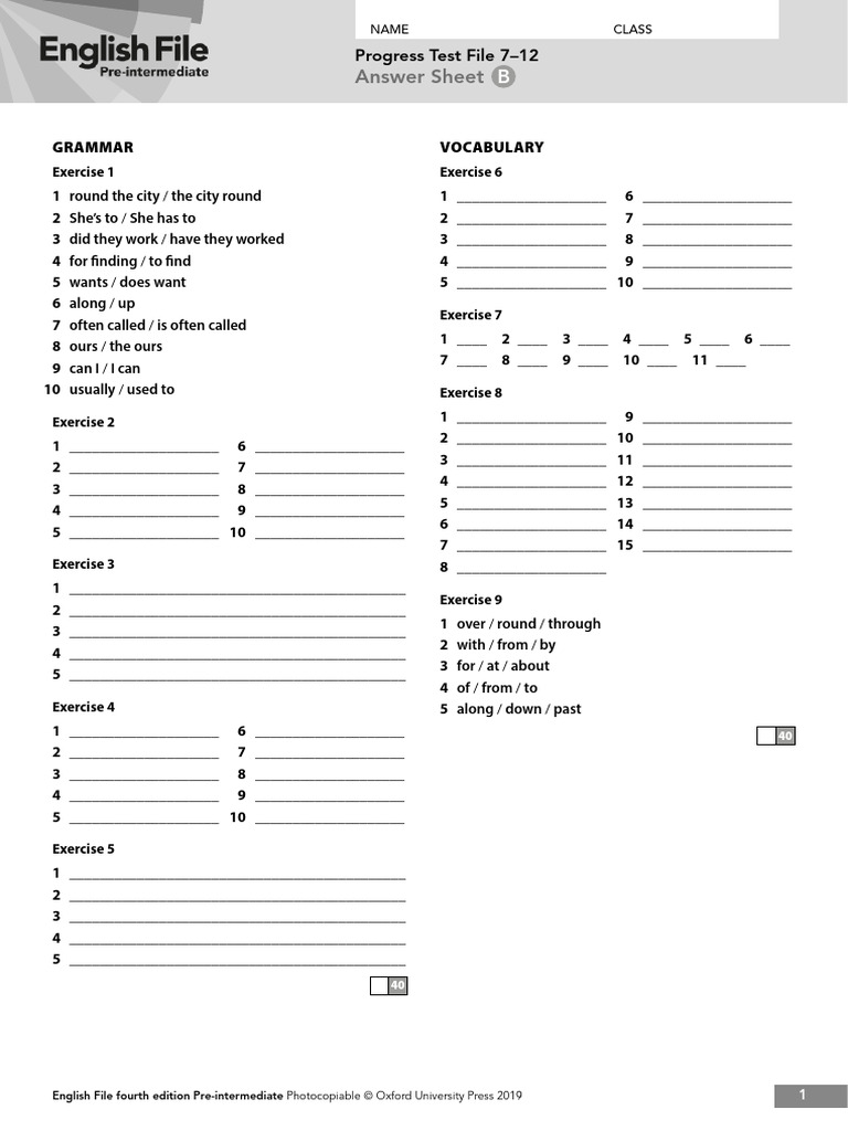 Progress Test 7-12 Answer Key | PDF | Linguistics | Human Communication